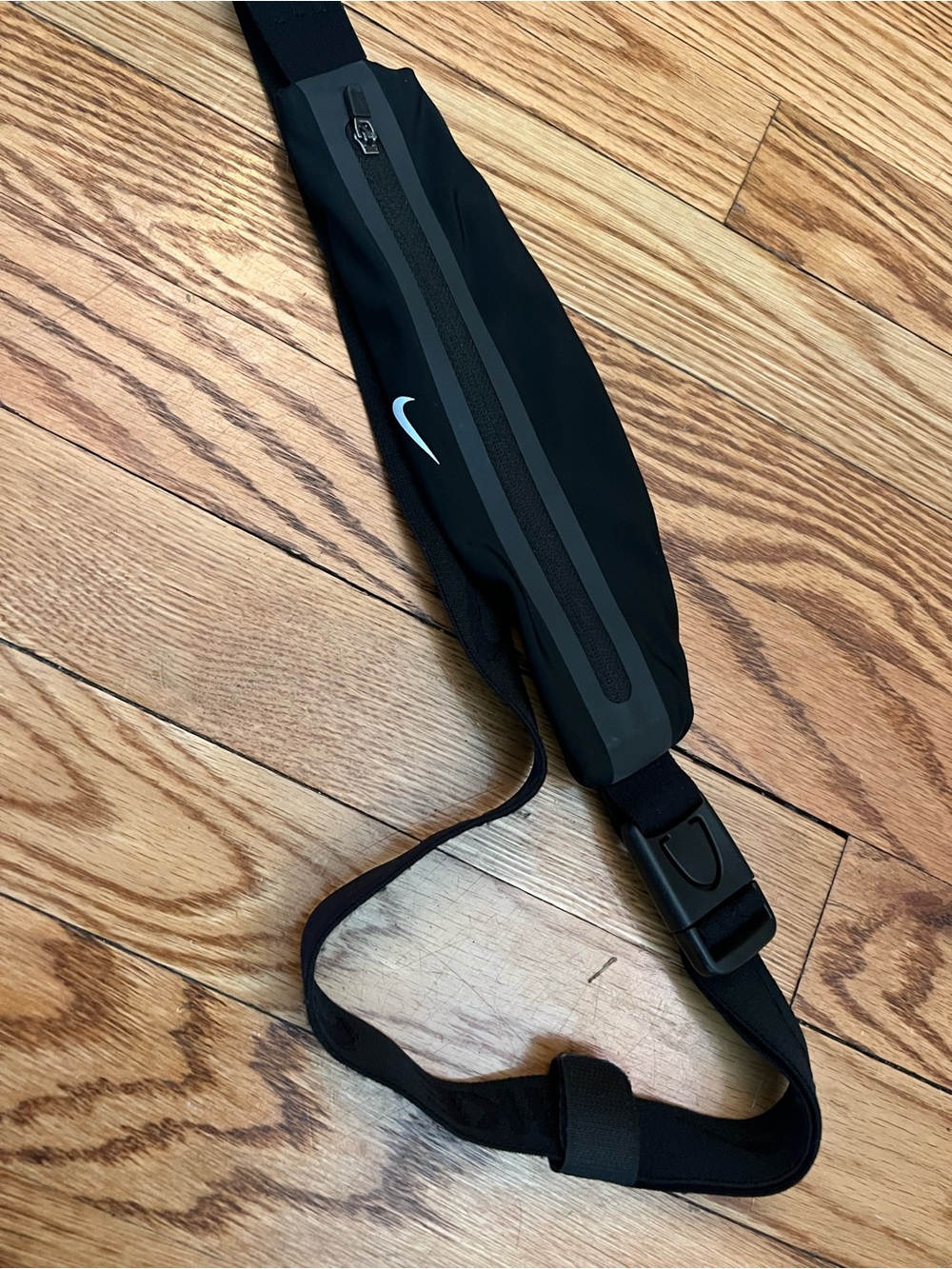Nike Black Slim Zippered Belt Bag with White Swoosh